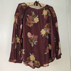 LOFT flowy and flowery burgundy blouse. Size medium